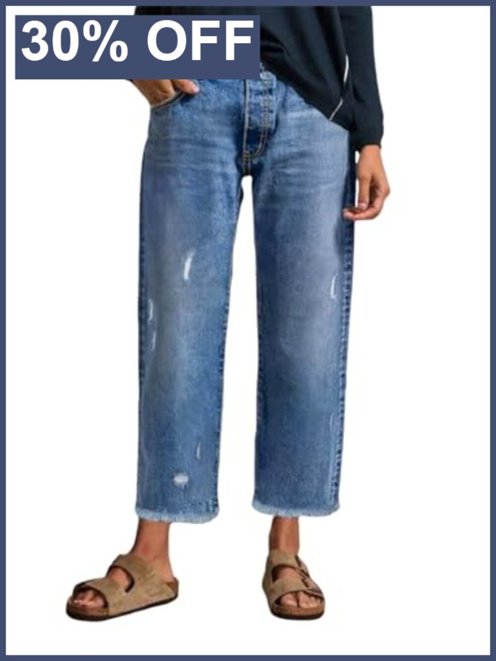 Women's Stretchy Distressed Denim Ankle Jeans Raw Hem Straight Leg